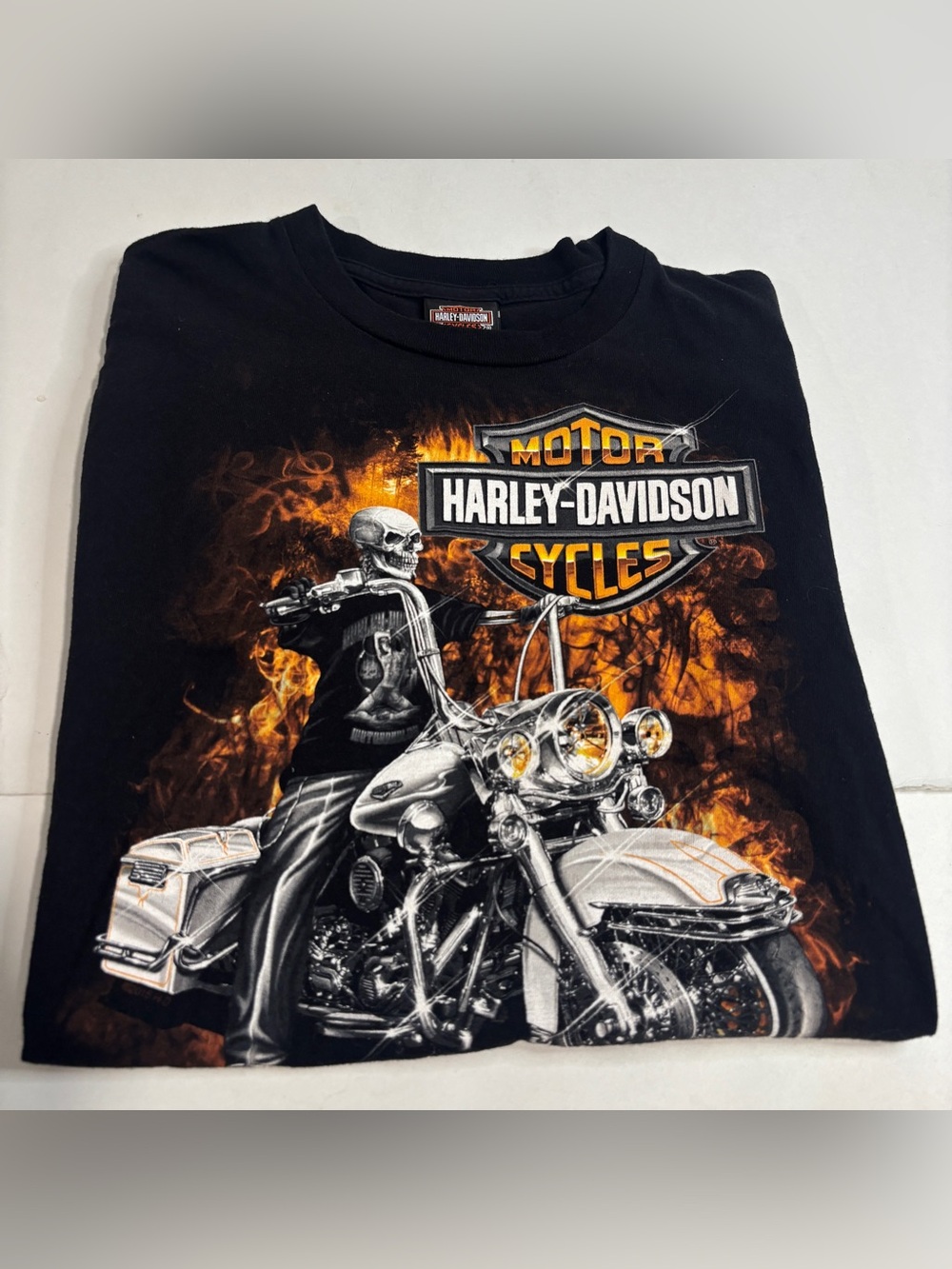 Harley Davidson Dealership Tee Shirt Lumberjack Texas Skeleton Rider Black  L